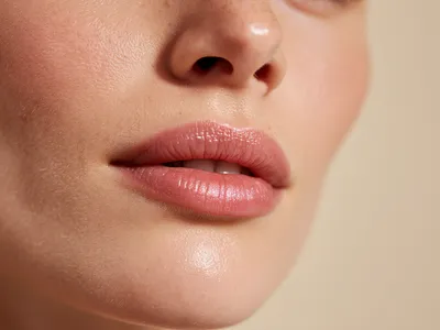 Bild von vollen Lippen einer Frau nach einer Lippenunterspritzung.